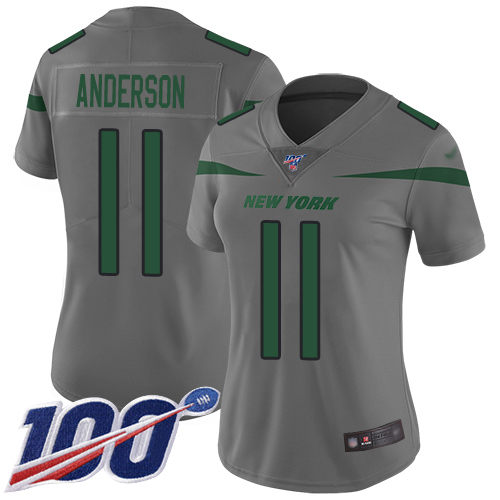 New York Jets Limited Gray Women Robby Anderson Jersey NFL Football #11 100th Season Inverted Legend